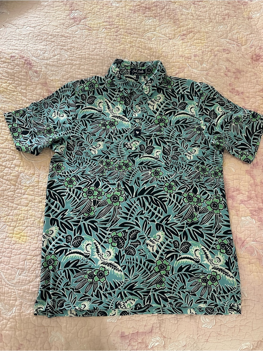 Bad Birdie Teal and Black Floral Polo